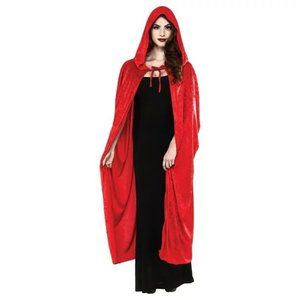 Long Red Velvet Cape with Hood - Adult Costume